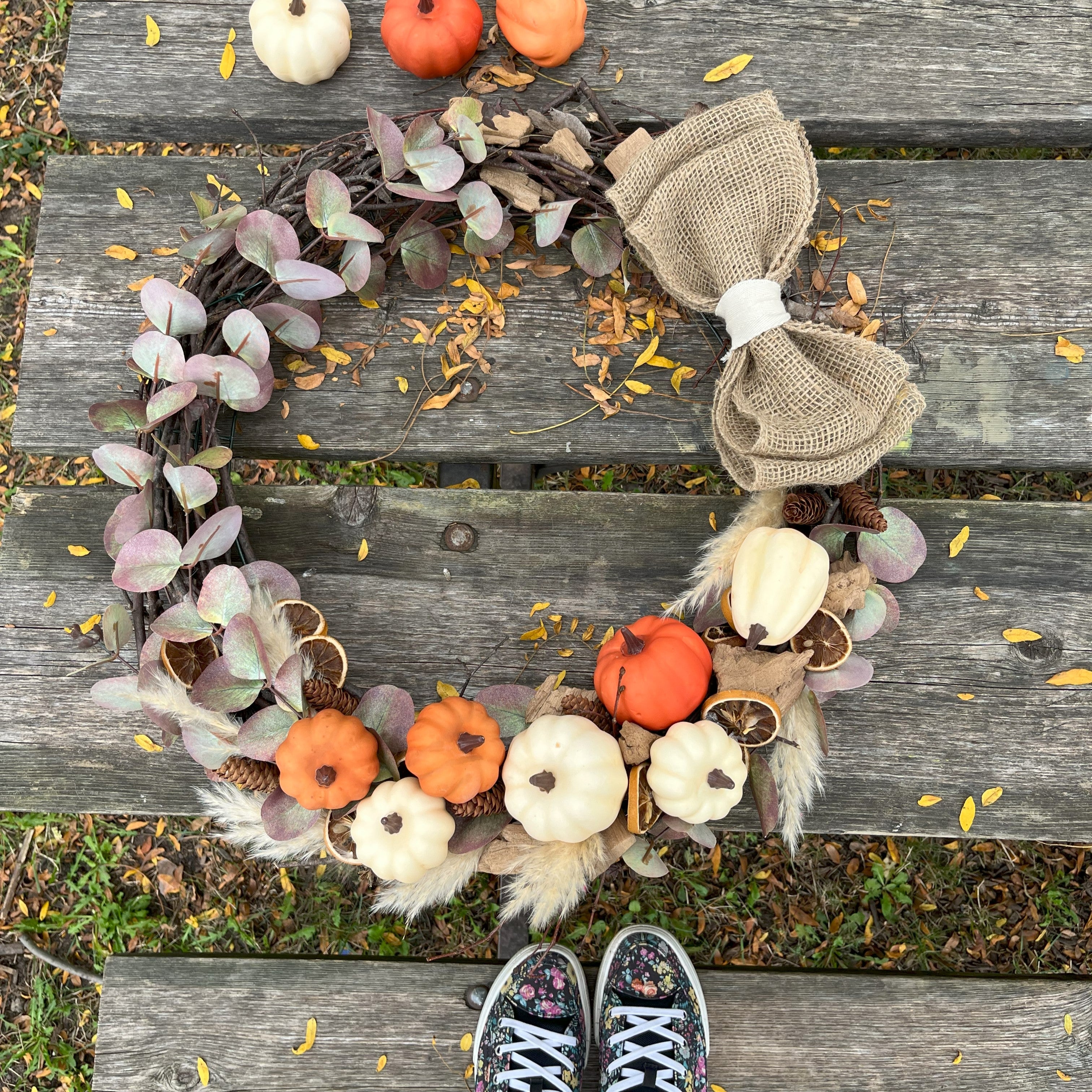 Handcrafted Autumn Pumpkin Wreath with Burlap Bow - ZUMA Exclusive