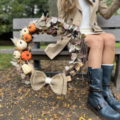 Handcrafted Autumn Pumpkin Wreath with Burlap Bow - ZUMA Exclusive