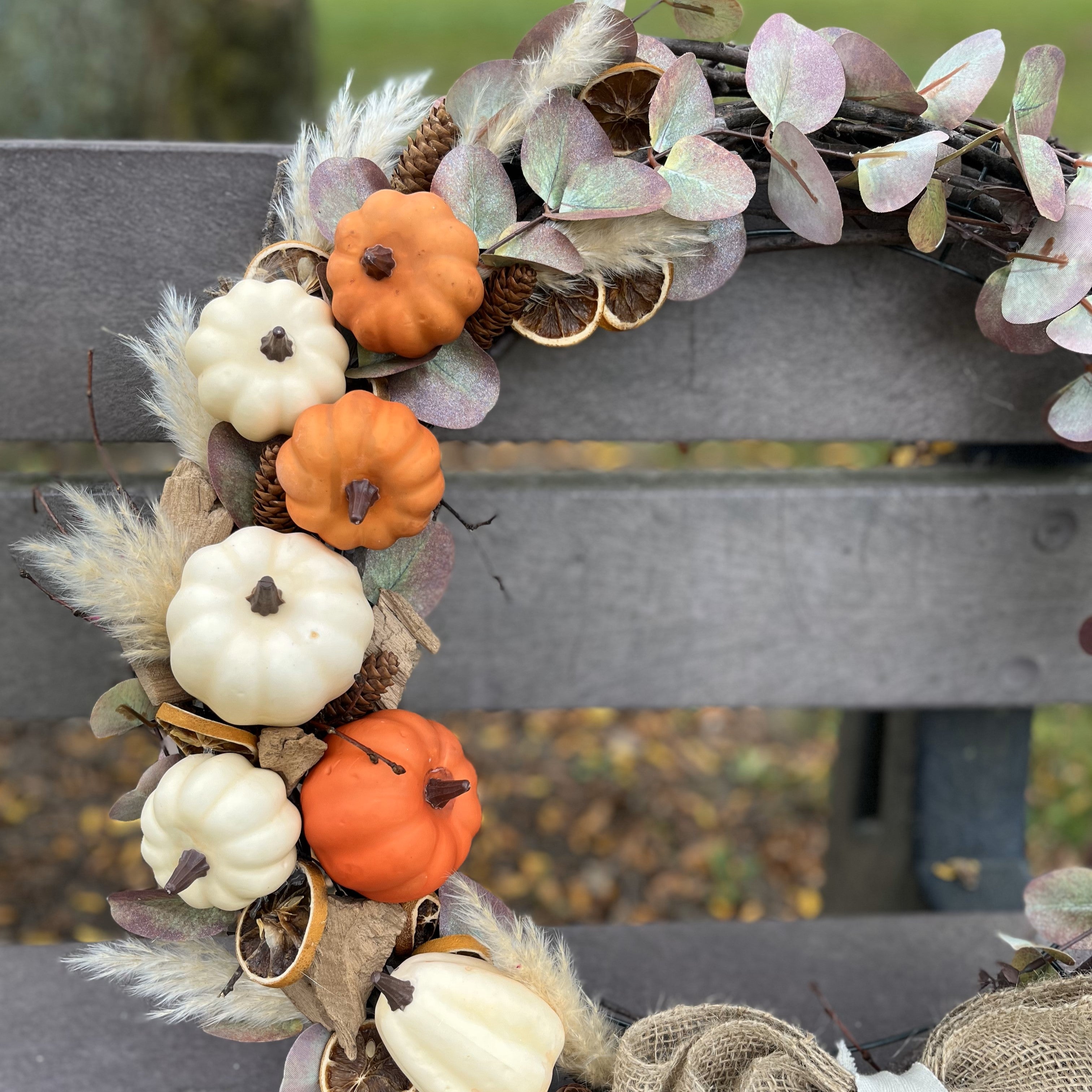 Handcrafted Autumn Pumpkin Wreath with Burlap Bow - ZUMA Exclusive