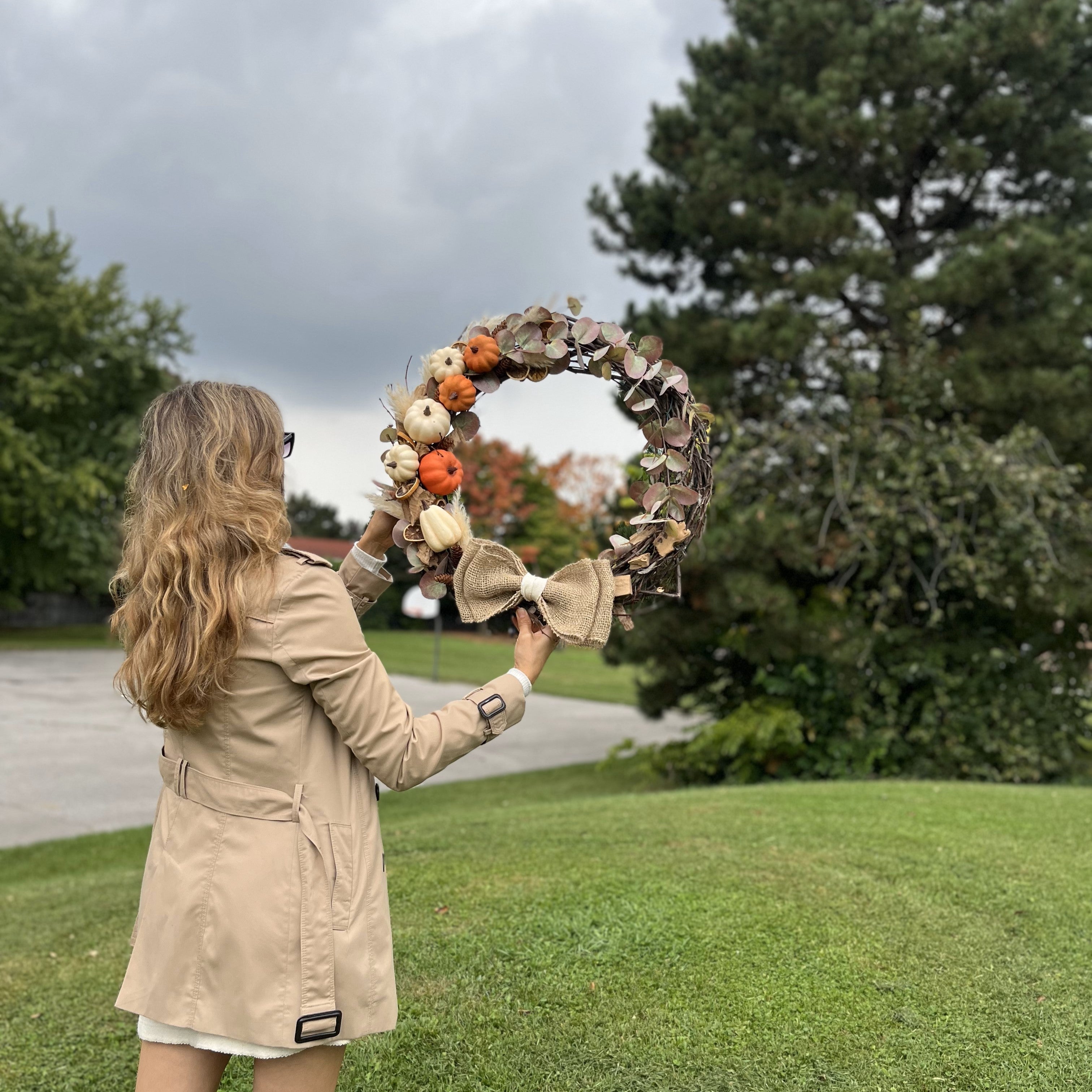 Handcrafted Autumn Pumpkin Wreath with Burlap Bow - ZUMA Exclusive