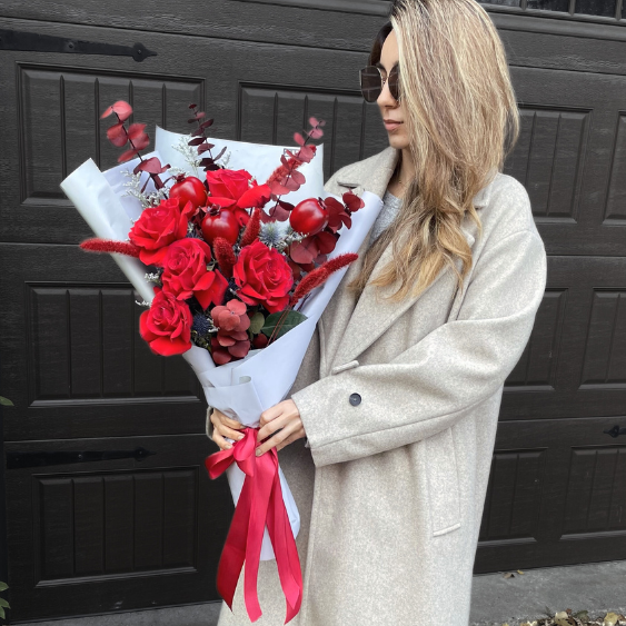 Elegant Red Bouquet with Pomegranate