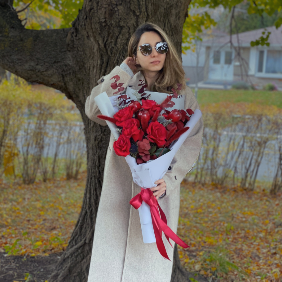 Elegant Red Bouquet with Pomegranate