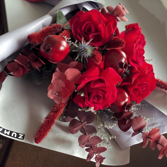 Elegant Red Bouquet with Pomegranate