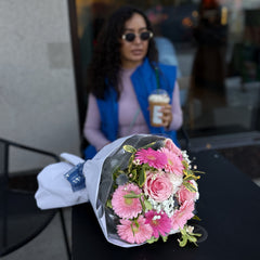 Vibrant Pink Gerbera and Roses Arrangement