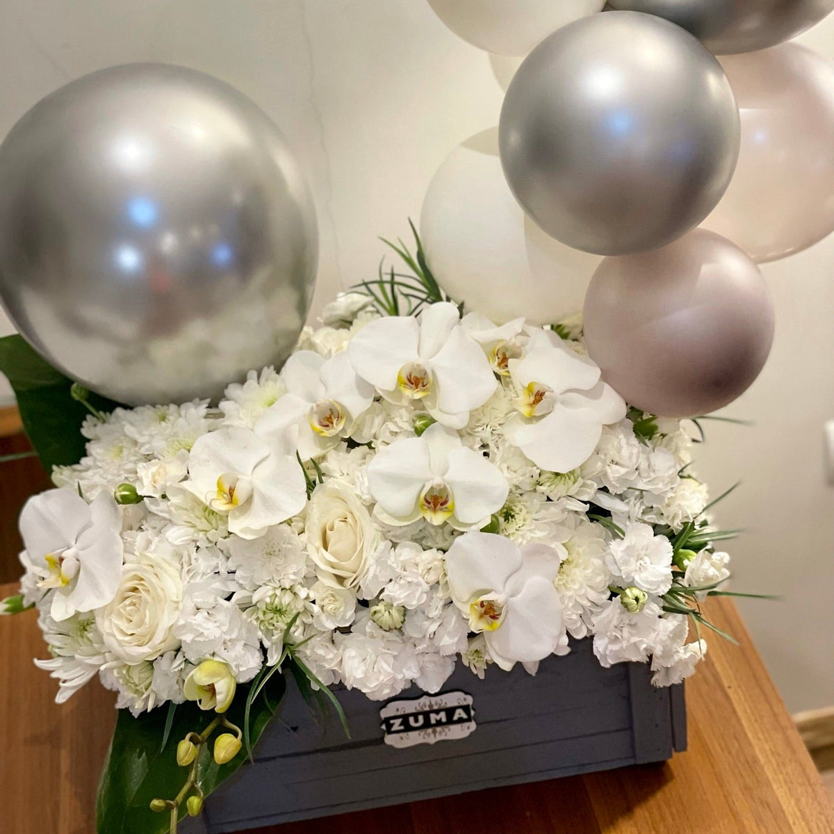 White Orchid Grandeur with Balloon Décor