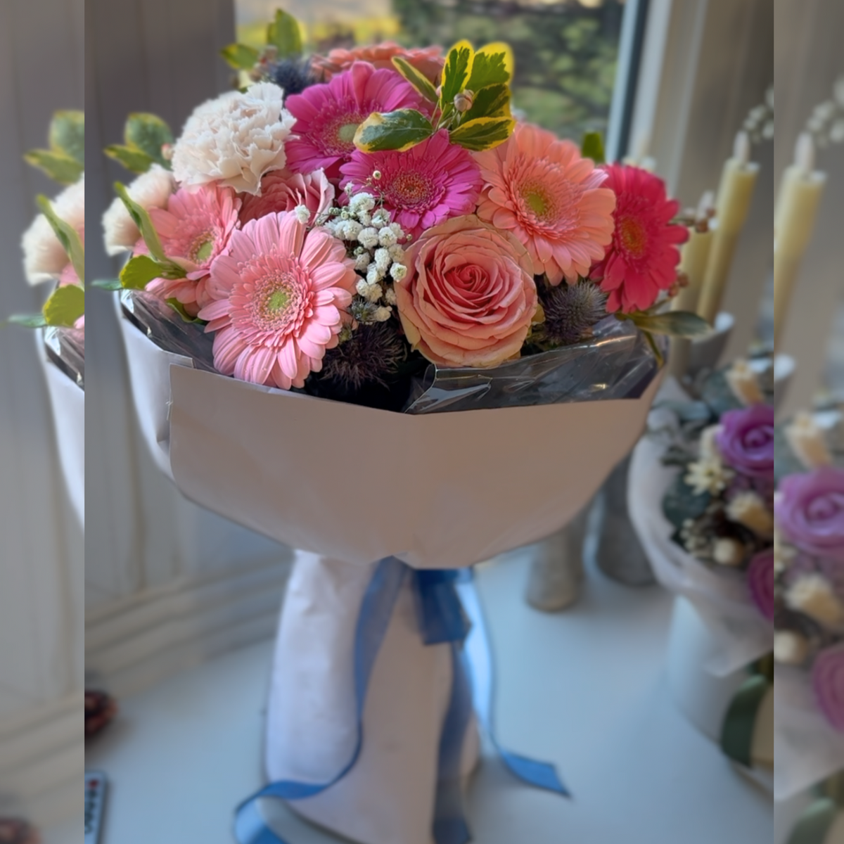 Vibrant Pink Gerbera and Roses Arrangement